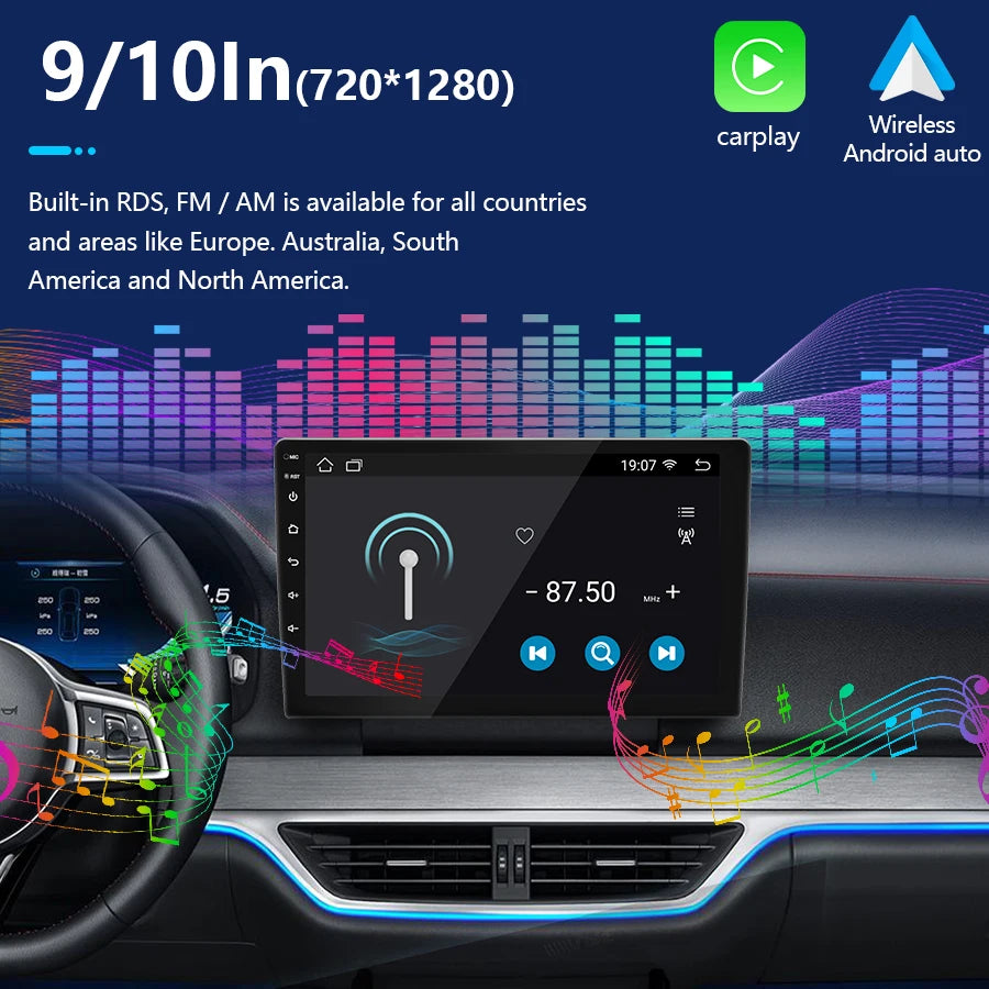 9/10 inch 2ID Universal Car Radio CarPlay Android 12 Auto radio  WIFI GPS Bluetooth Audio Multimedia Video Player For HYUNDA KIA