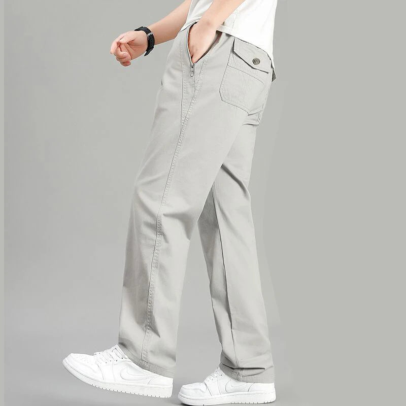 Big Size Men's Cargo Pants Casual Loose Straight Pants Cotton Long Trousers Zipper Pockets Mens Jogger Pants 5XL 6XL