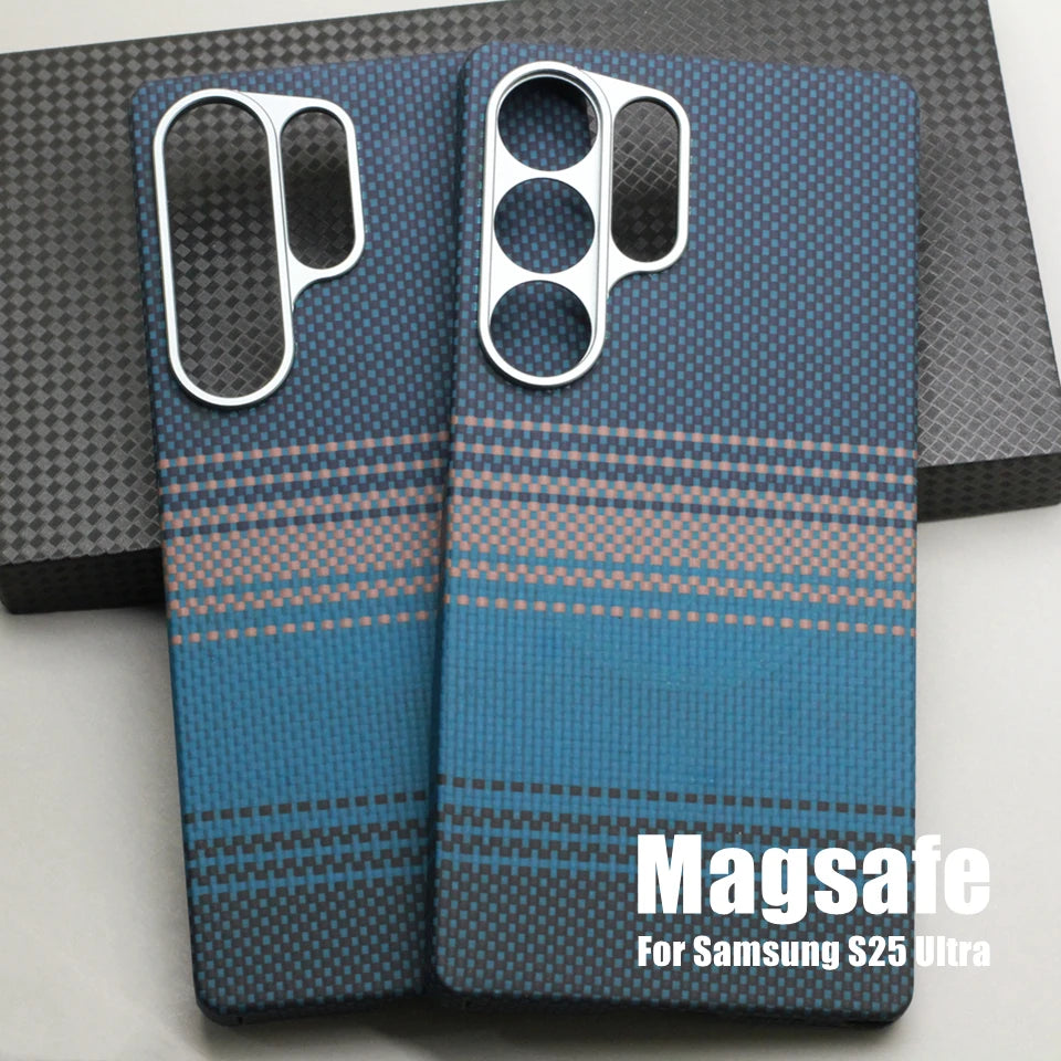 HANWOR Magnetic Carbon Fiber Phone Case for Samsung Galaxy S25 Ultra 600D Aramid Fiber Magnetic Cover S25 Ultra Magsafe Case