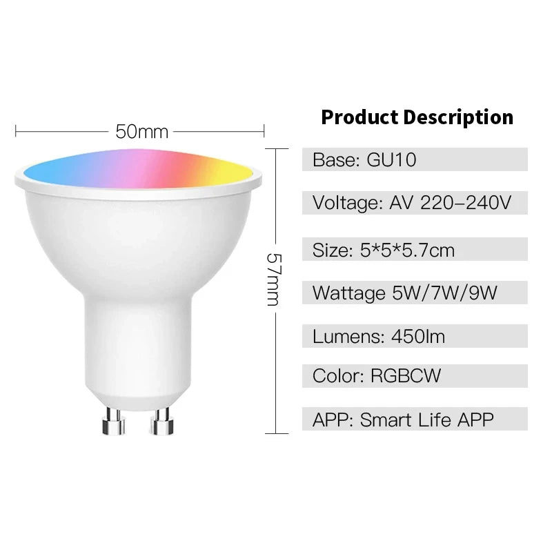 Tuya GU10 WiFi Bluetooth Smart LED Bulb 5W RGB 220V 110V LED Light APP Remote Control Dimmable Lamp Alexa Google Home Assistant