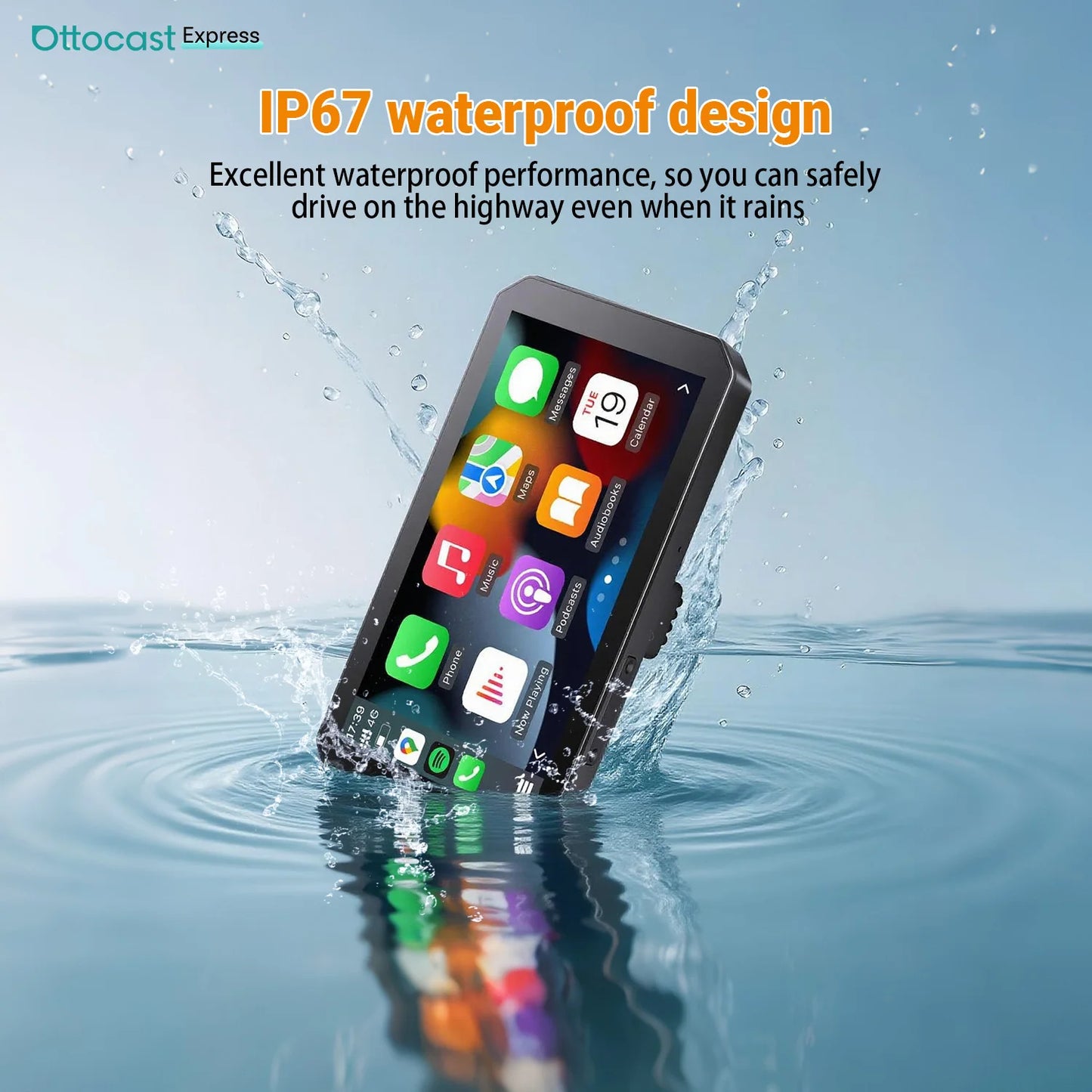 Ottocast 6.0 inch IP67 Waterproof Motorcycle GPS Navigation Wireless Carplay Android Auto DVR Drive Recorder Moto Monitor Wifi