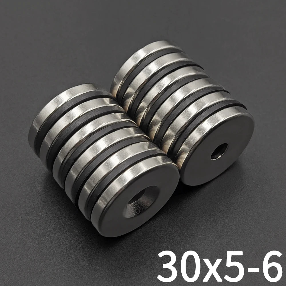 1/2/5/10Pcs 30x5-6 Neodymium Magnet 30mm x 5mm Hole 6mm N35 NdFeB Round Super Powerful Strong Permanent Magnetic Disc imanes