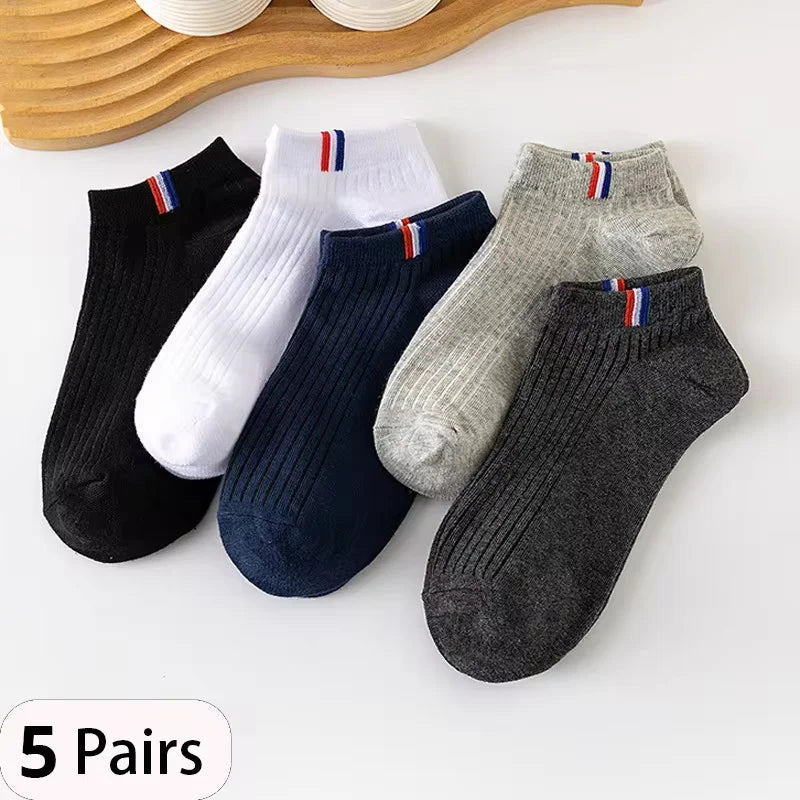 6 Pairs High Tube Mid Length Stockings Set For Men in Solid Black And White With Parallel Bars Popular and Sweat Absorption