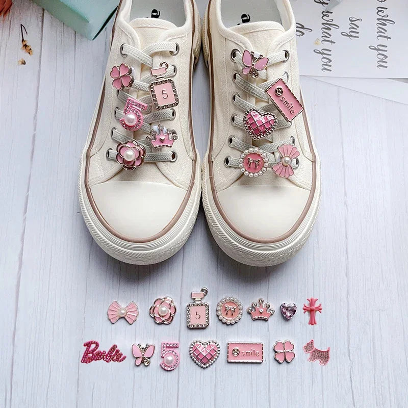 14Pcs NEW Pink Shoe Buckle Shoe Lace Charms for Sneaker Pearl Heart Shoe Lace Decoration Charms Fashion DIY Shoe Accessories