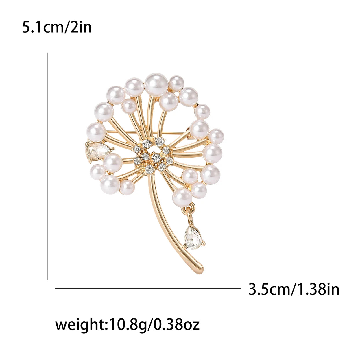 Rhinestone Dandelion Pins for Women Pearl Plant Brooches Banquet Party Backpack Gifts Jewelry Accessories