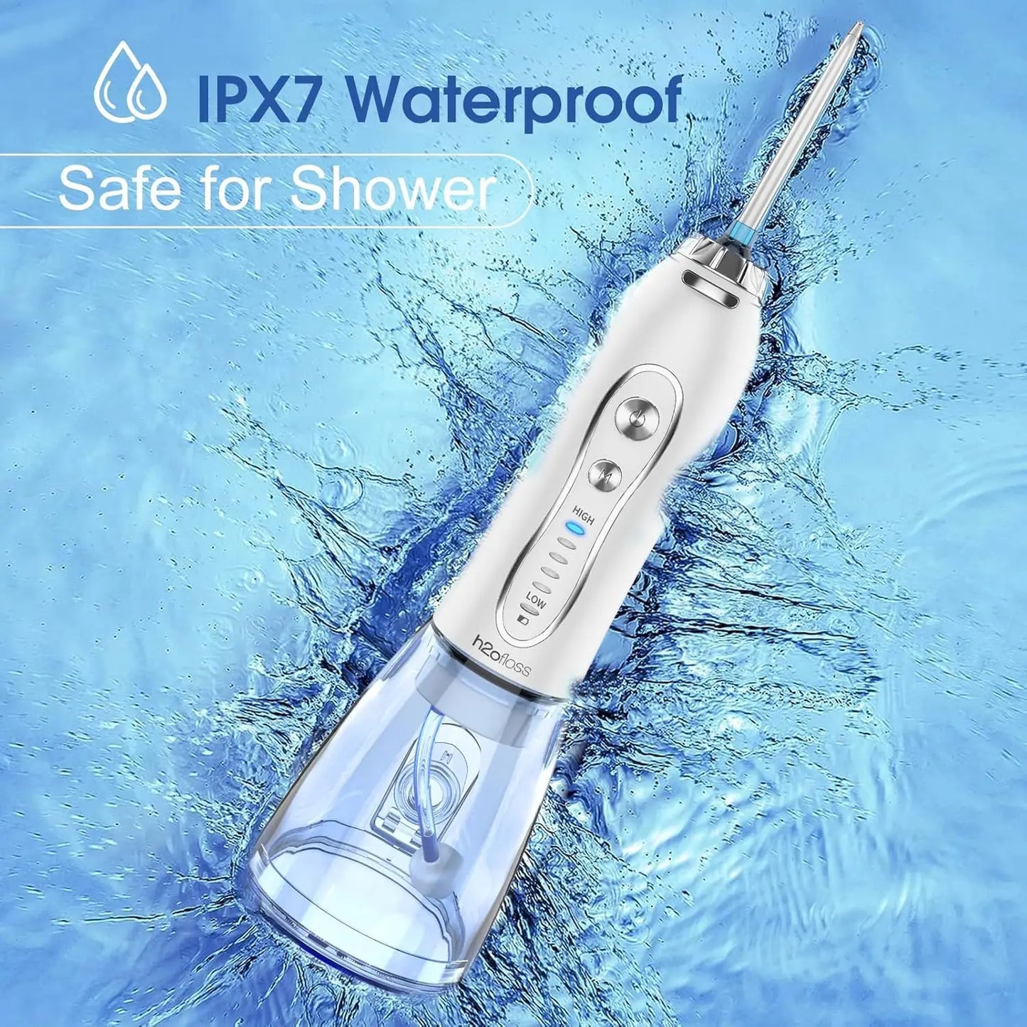 h2ofloss Dental Oral Irrigator Portable Water Flosser for Teeth Braces Rechargeable Home and Travel 5 Modes Waterproof