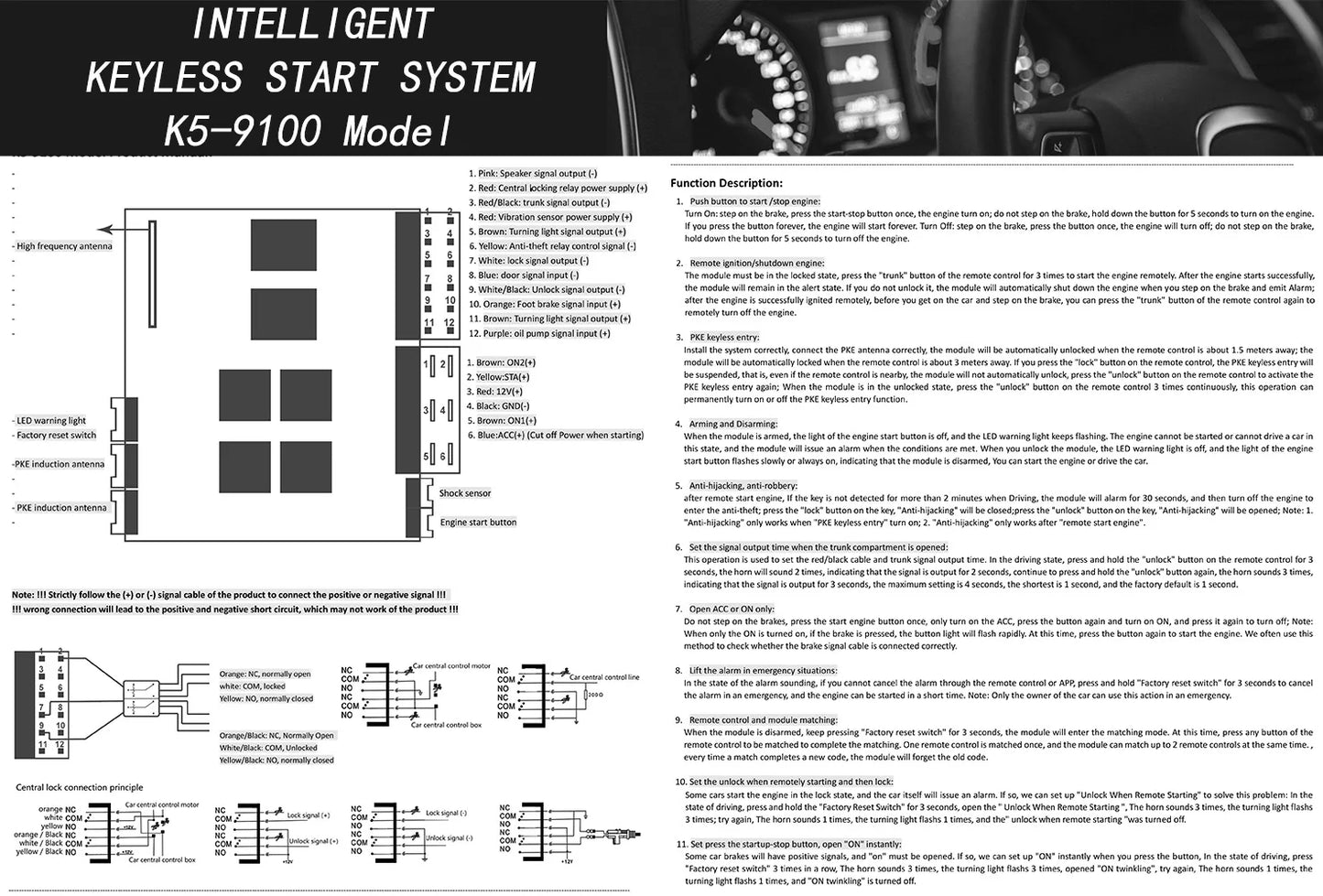 Car Alarm With Autostart Push One Button Auto Start Stop Keyless Entry System Smart Key Remote Start Kit Automotive Accessories