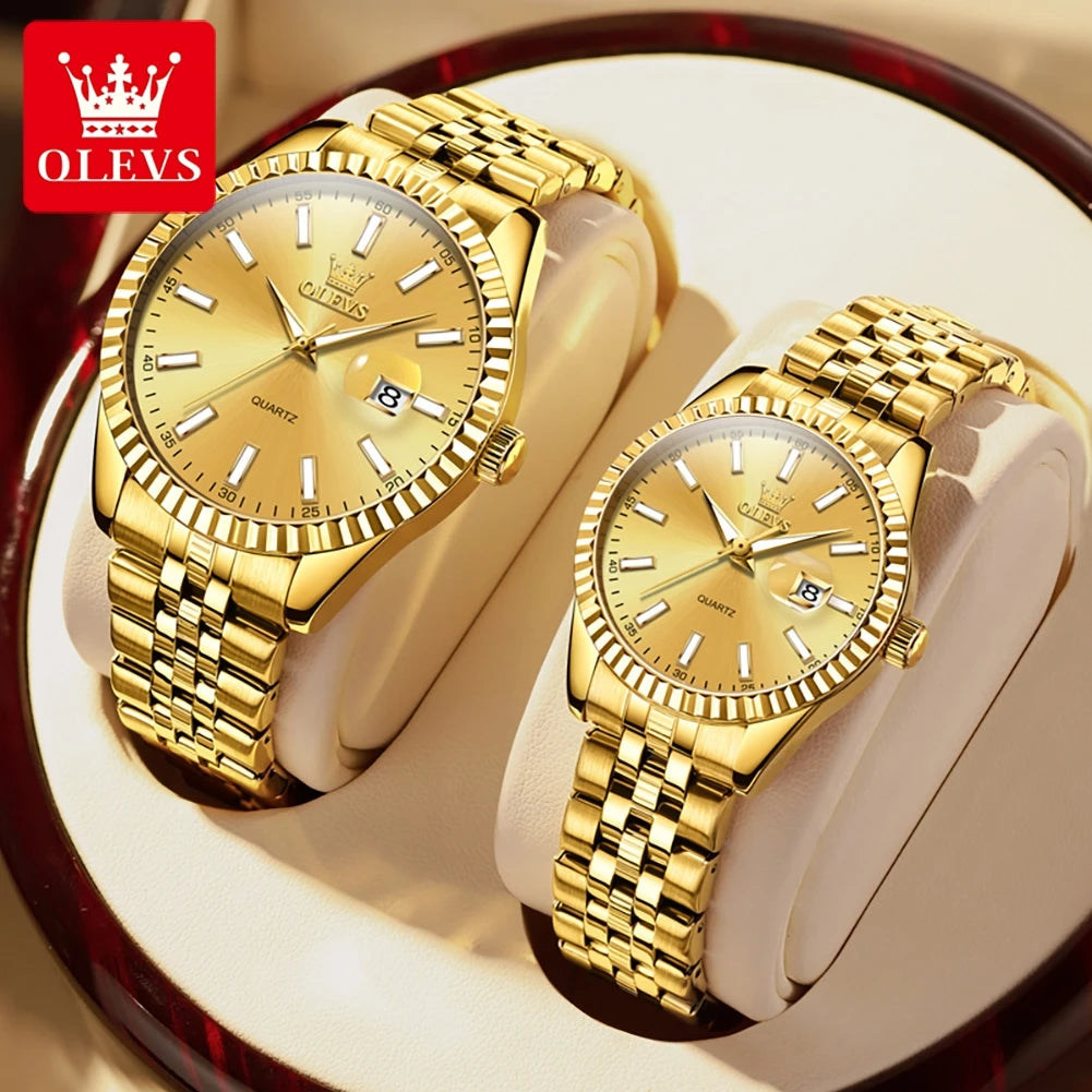 OLEVS 5593 Couple Watch Fashion Business Waterproof Stainless Steel Watch Luxury Brand Classic Date Week Clock Men Women Watch