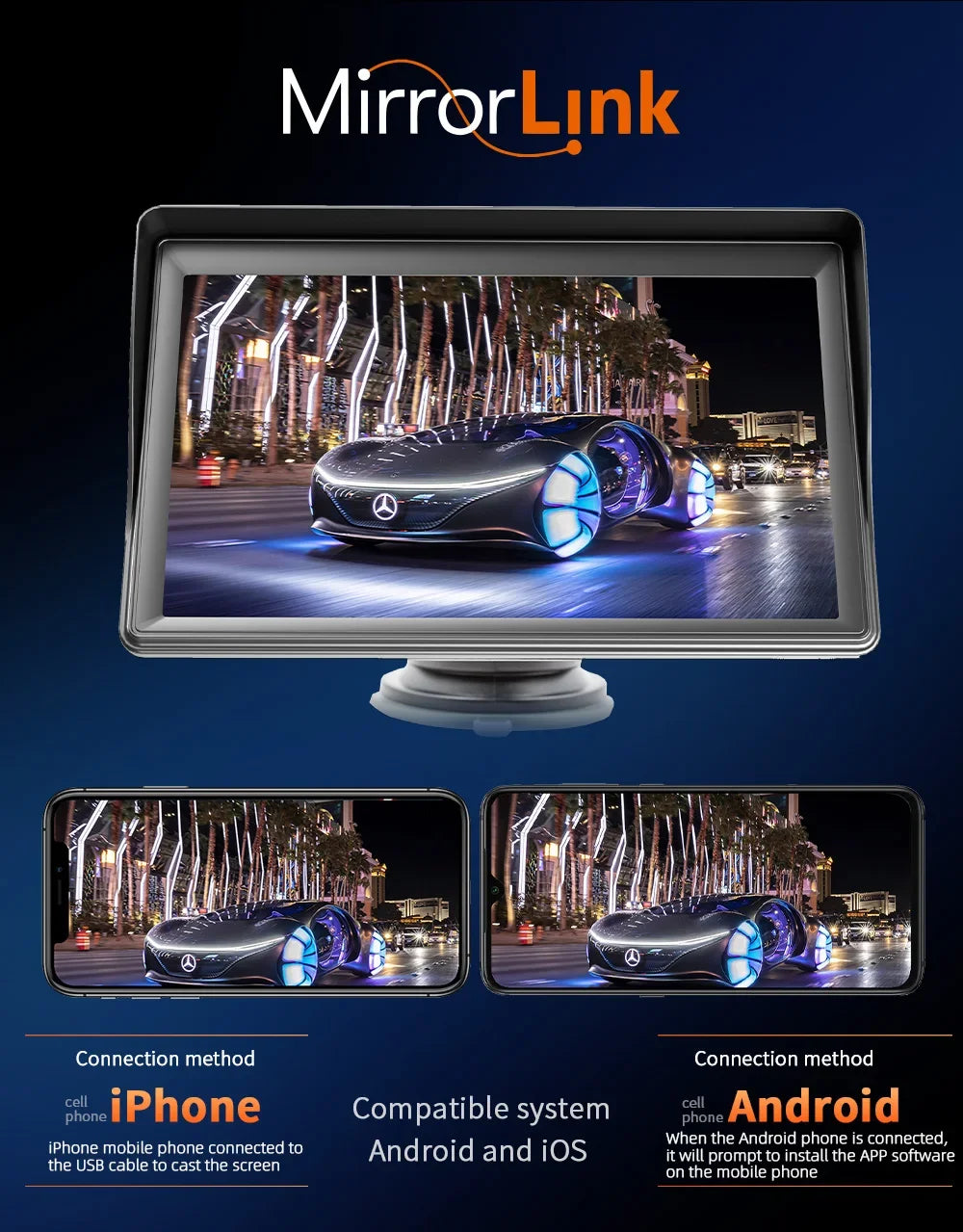 7 inch CarPlay Car Monitor Wireless Android-Auto Bluetooth FM Transmitter Buckup Camera Display USB HD MP5 Video Player