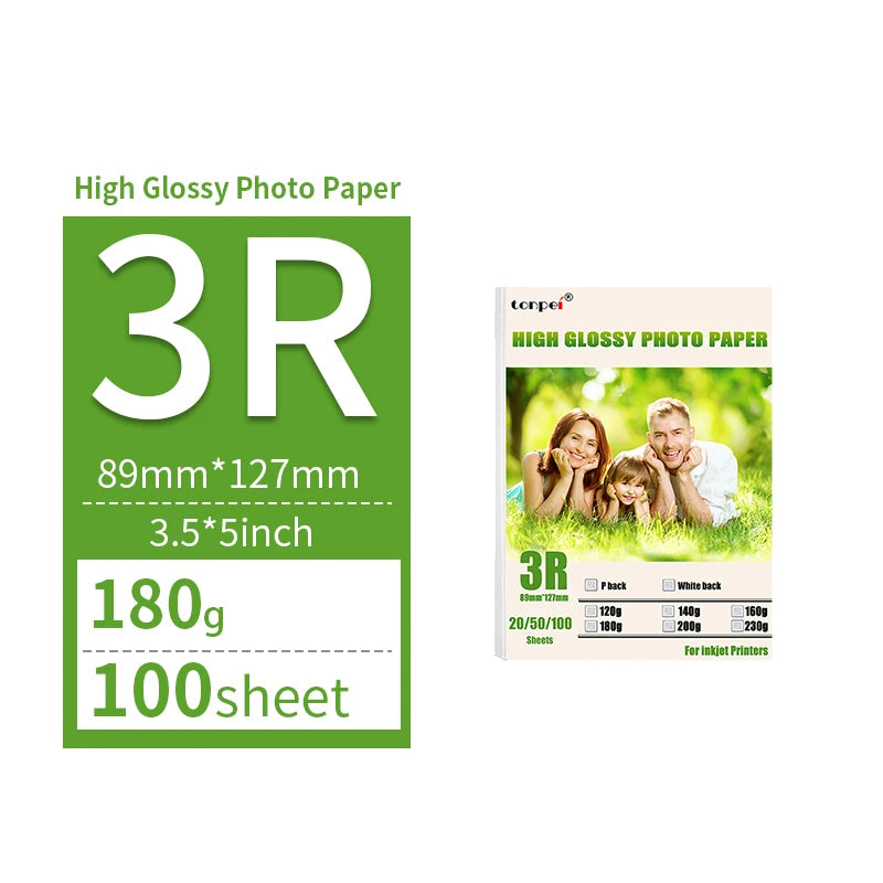 Multi Specification High Gloss Photo Paper 3R 4R 5R A4 Photo Printing Paper Inkjet Printer 180G Glossy Single-Sided Photo Paper