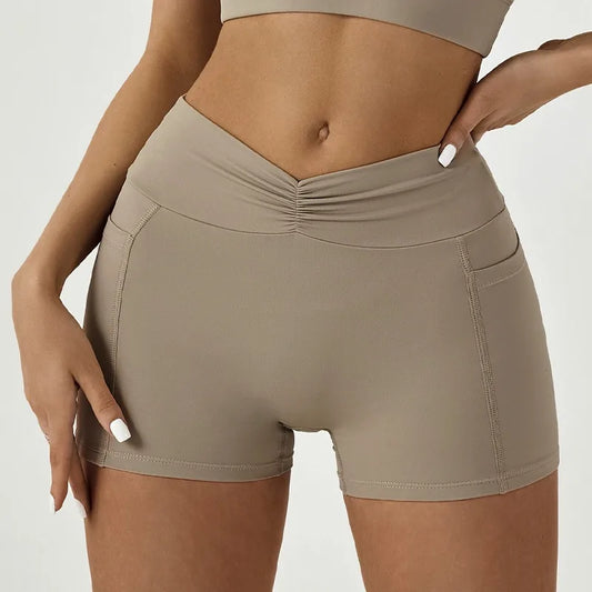 Tight Fitting Hip Yoga Shorts Pockets Women High Waisted Fitness Outdoor Leggings Scrunch Lifting Yoga Biker Shorts