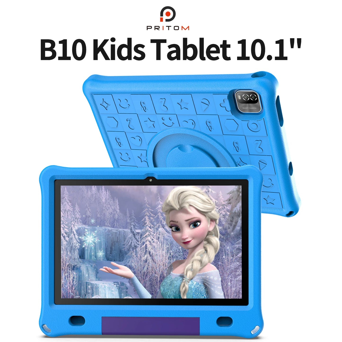 Pritom 10.1 Inch Kids Tablet Android 12 WIFI 6 Quad Core Processor 3GB RAM 64GB ROM YouTube with EVA Protective Case
