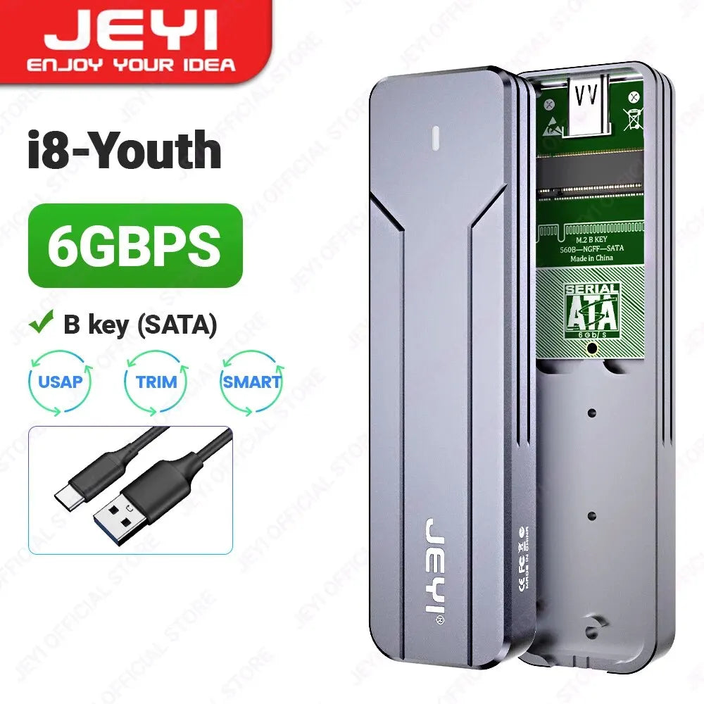 JEYI M.2 NVMe NGFF SSD Enclosure, Full Aluminum USB 3.2 Gen 2 10Gbps PCIe Or SATA 6Gbps M-Key B- Key M.2 Case Support Trim UASP
