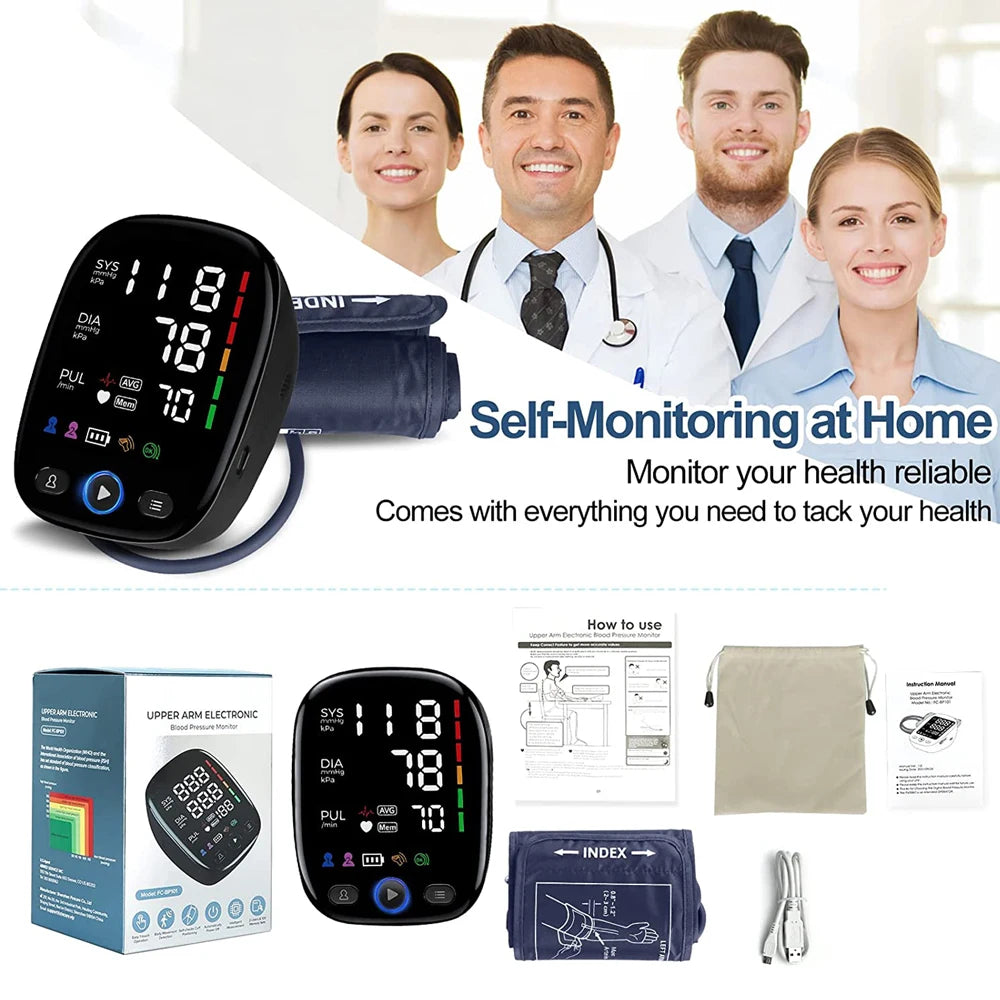 Digital Blood Pressure Monitor Upper Arm Automatic BP Cuff Machine Tonometer LED Sphygmomanometer for Home Use Health Care