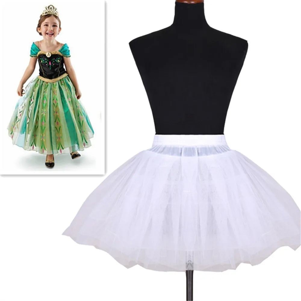 White Children kids Petticoat A-Line 3 Hoops One Layer Flower Girls Crinoline Lace Trim Flower Girl Dress Underskirt