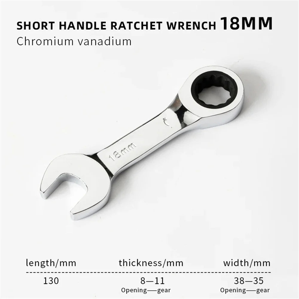 Short Handle Ratchet Spanner 6/7/8/9/10/11/12/13/14/15/16/17/18/19mm Fix Head Ratcheting Wrench Professional Spanner Hand Tools