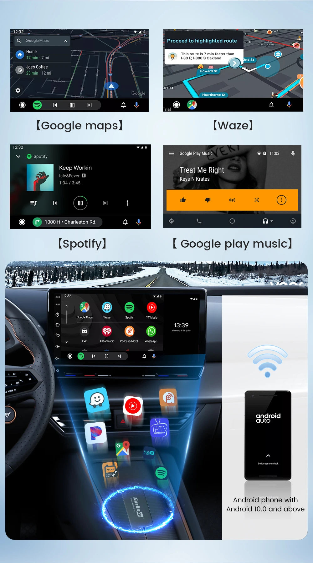 Carlinkit Wired/Wireless CarPlay Wireless Android Auto Dongle Mirror For Modify Android Screen Car Ariplay  Smart Link IOS 14 15