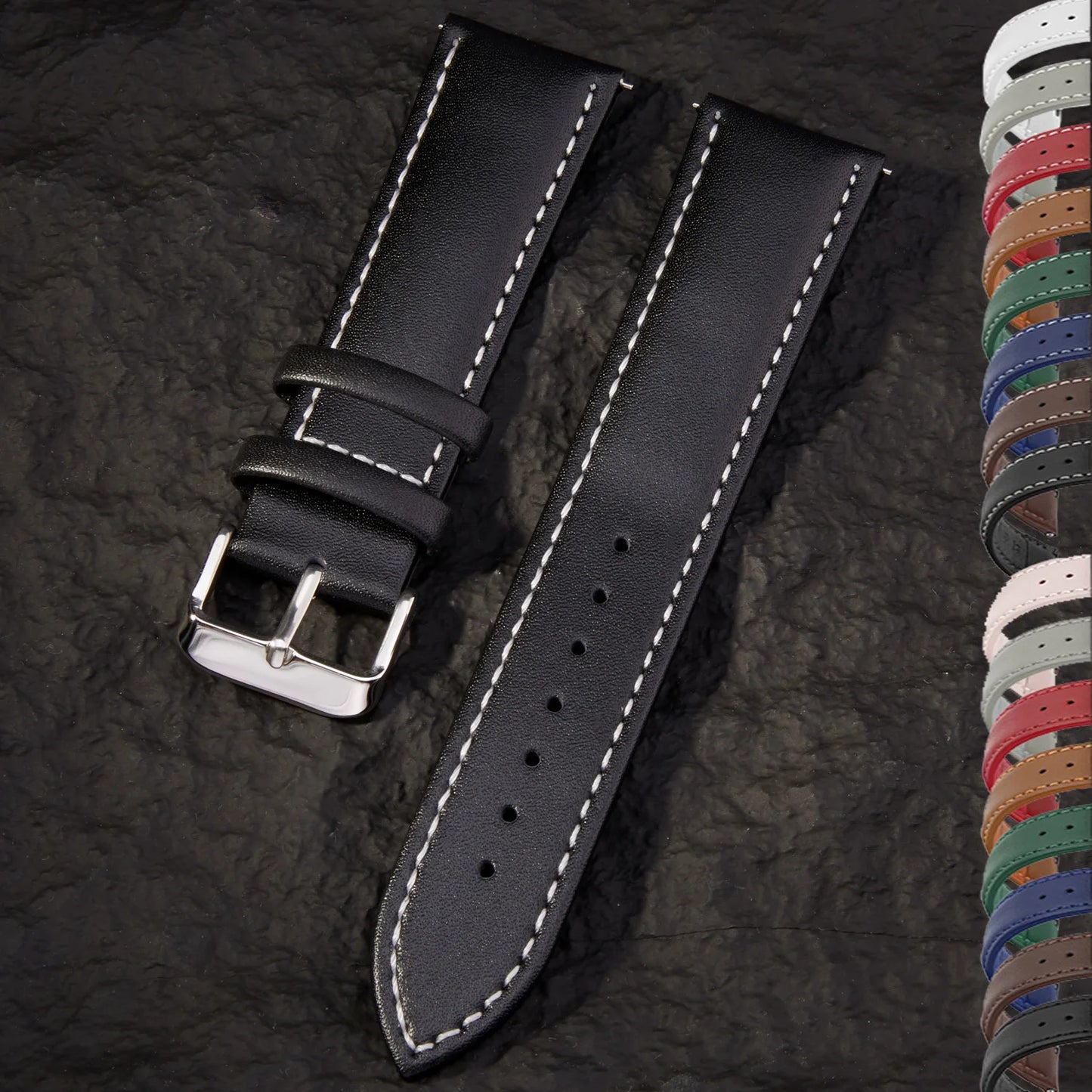 Top Grain Genuine Leather Watch Band, Quick Release 18mm/20mm/22mm Watch Straps, Fits Samsung Galaxy Watch, Garmin Huawei Watch