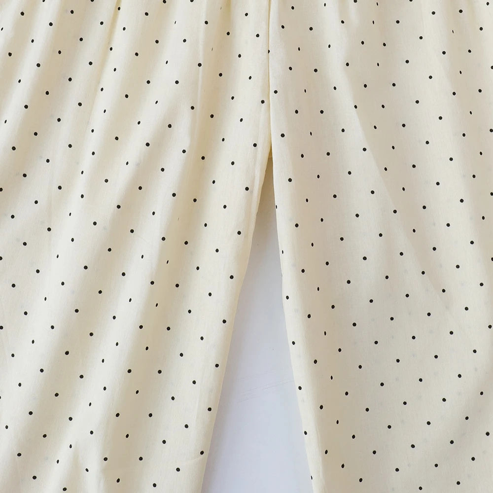 Bear Leader Baby Girl's Casual Clothing Round Neck Sleeveless Polka Dot Top+Wide Leg Pants Set with Bow and Botton 2PCS Set