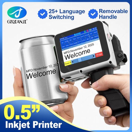 12.7mm Mini Inkjet Printer with Grips 28 Languages Coding Portable Machine for Plastic Text Label Batch Number Date Logo Print