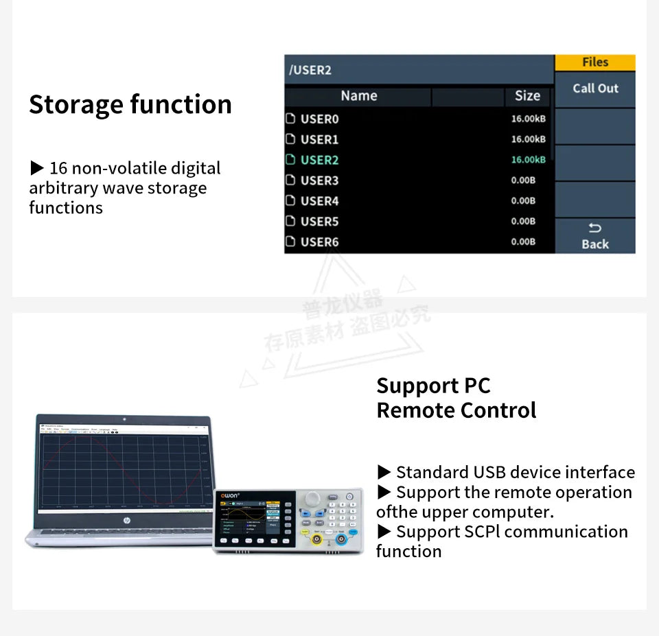 Owon 2-Ch function arbitrary waveform signal generator DGE2035/2070 30/70MHz 14bits, modulation, swept frequency, pulse, storage