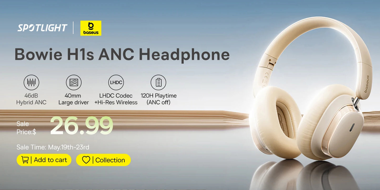 Baseus Bowie D05 Wireless Headphone 3D Spatial Audio Earphone Bluetooth 5.3 Headset 40mm Driver Foldable Over Ear Headphone 70H