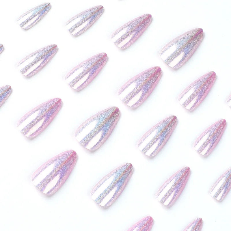 24 PCs Long French Minimalist Glitter Nails with 1 Jelly Gel and 1 Nail File