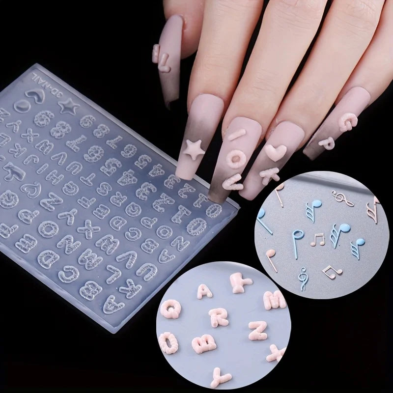 3D Letter Music Note Nail Silicone Mold DIY Fashion Carving Template Decoration Tools Acrylic Jewelry Nail Accessories Supplies
