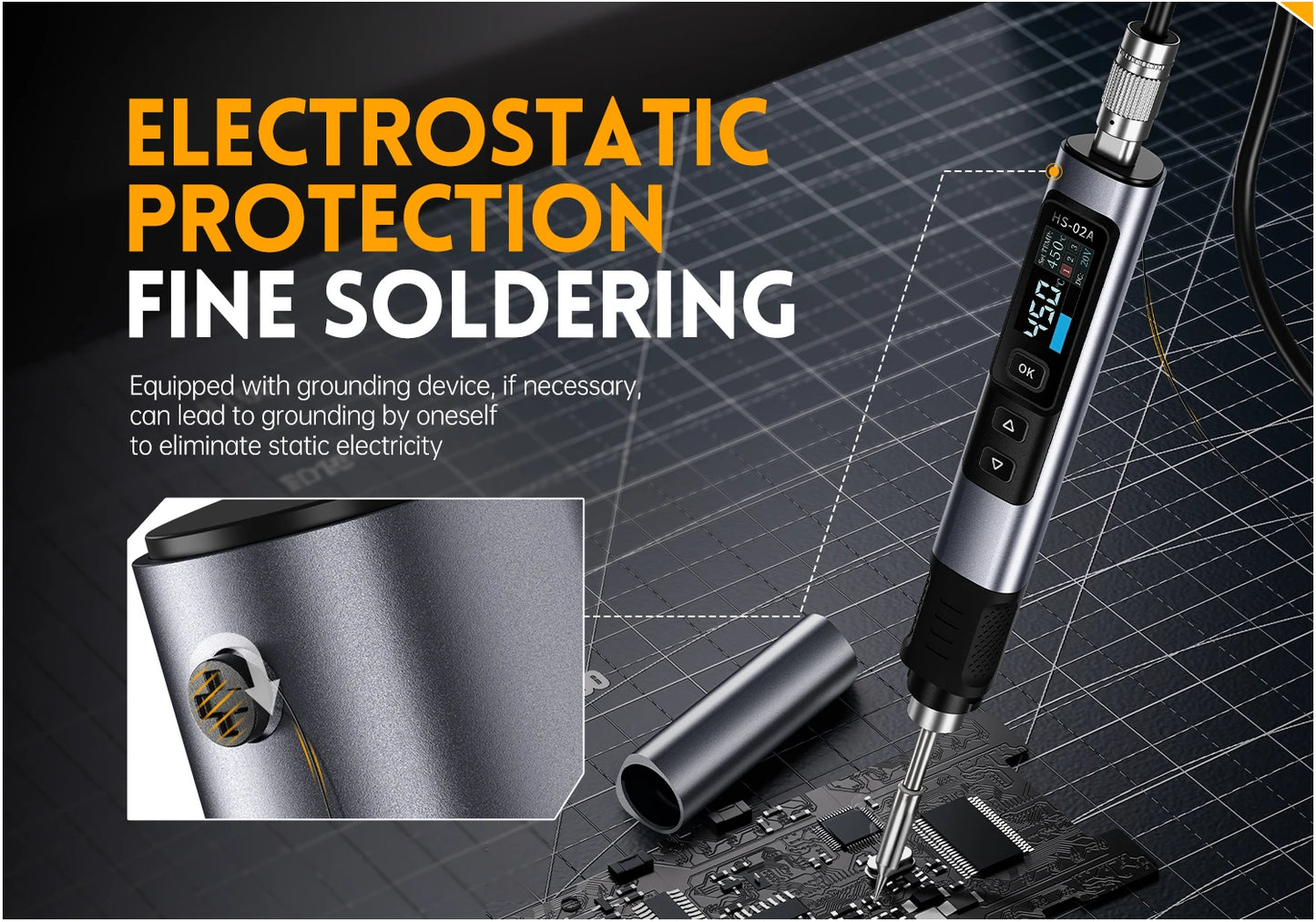 FNIRSI HS-02 Adjustable Temperature Soldering Iron DC 24V 100-450℃ Welding Solder Rework Station PD 100W Portable Repair Tool