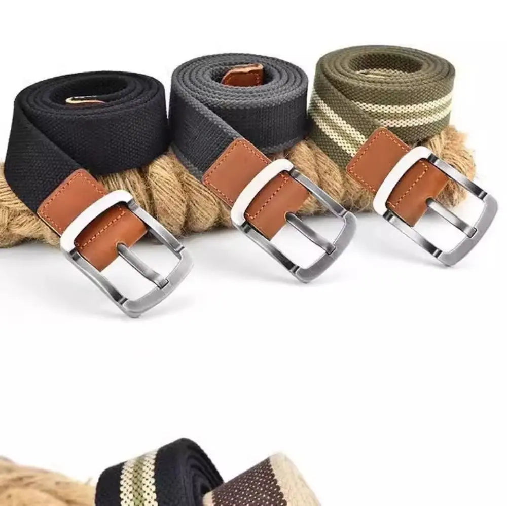 Fashionable and Trendy Canvas Belt Men's and Women's Belt Casual Belt Student Youth Cargo Pants Needle Buckle Wide Neutral Belts