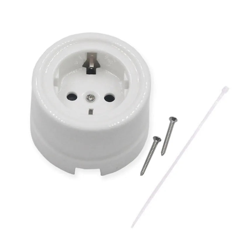High Quality Wall Light Retro Ceramic Knob Rotary Switch EU Socket White