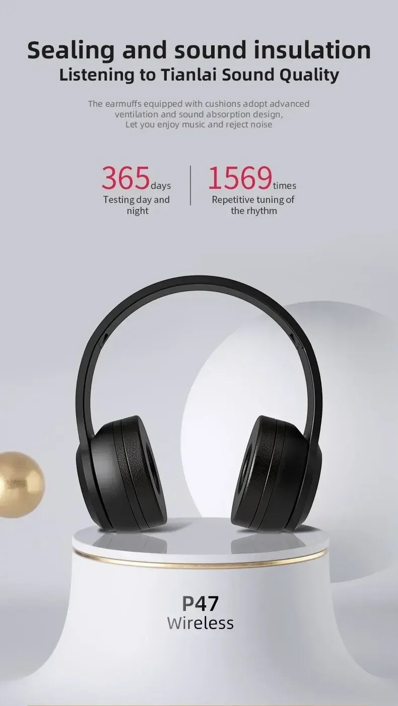 2025 NEW Stereo P47 Headset 5.0 Bluetooth Headset Folding Series Wireless Sports Game Headset for iPhone XiaoMi