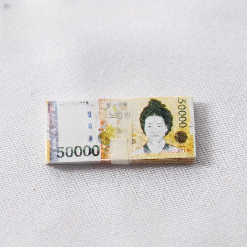 1:12 Dollar KRW Ticket Mini Fake Money Dollhouse Miniature Scene Model Banknotes Prop Dollar Bills Artificial Money Decoration