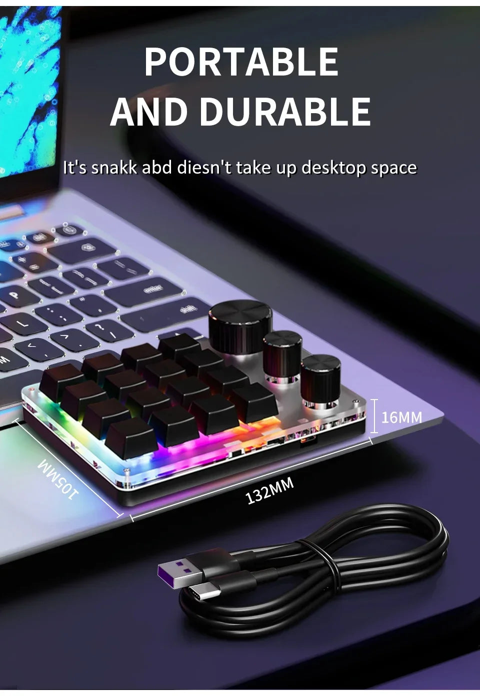 RGB Programming Macro Custom 16Key 3 Knob Bluetooth Keyboard Copy Paste Photoshop Gaming Keypad DIY Mechanical Hotswap Macropad
