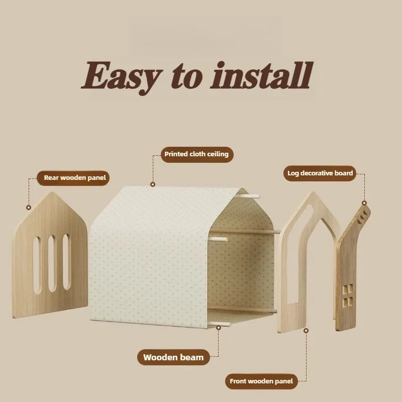 Wooden Cat Bed and Furniture Large Space Cats Accessories Cat Hiding House Kennel Breathable Pet Products Pet Products