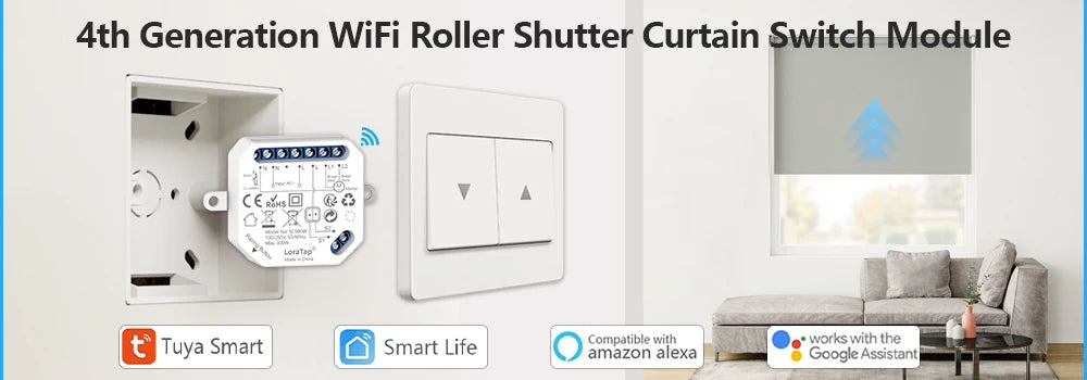 LoraTap Tuya Smart Life WiFi Curtains Blinds Switch Roller Shutters Motor Switch Backlight Style Google Home Alexa Voice Control