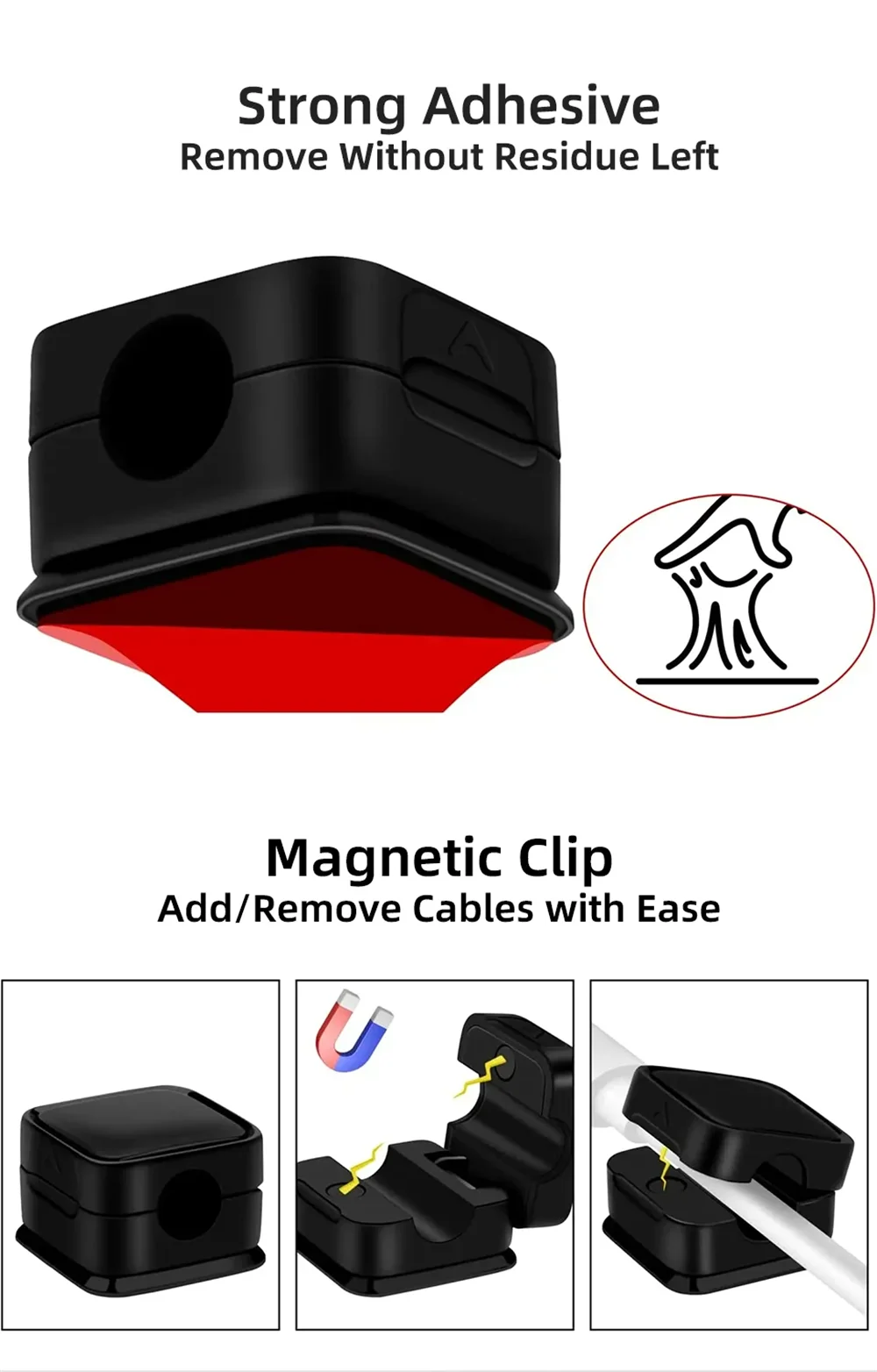 Magnetic Cable Organizer Cable Clips 1/3/6 PCS Management Wire Keeper Wall Data Cable Winder Adjustable Cord Holder Under Desk