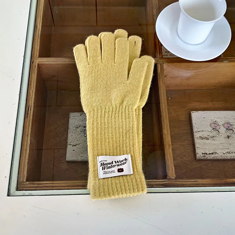 Cycling Five Finger Knitted Yarn Gloves Full Finger Long Wrist Gloves Thick Elastic Winter Connected Finger Glove Autumn Winter