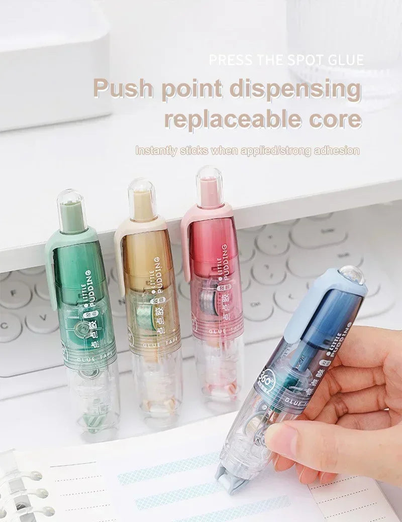 Cute Dots Glue Tape Double-Sided Adhesive Roller Pushable&Refillable for Kids Girls DIY Photo Album School Stationery Supplies