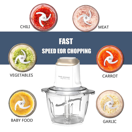 Electric Food Processor,8-Cup Chopper,1.2L Glass Bowl Grinder for Meat,Vegetables, Fruits and Nuts, Pure