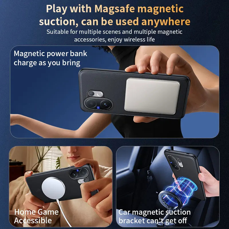 For Vivo V60 5G Case Magnetic Leather Shield Cover For Vivo V60 5G Anti-Fingerprint Non-Slip PC+TPU