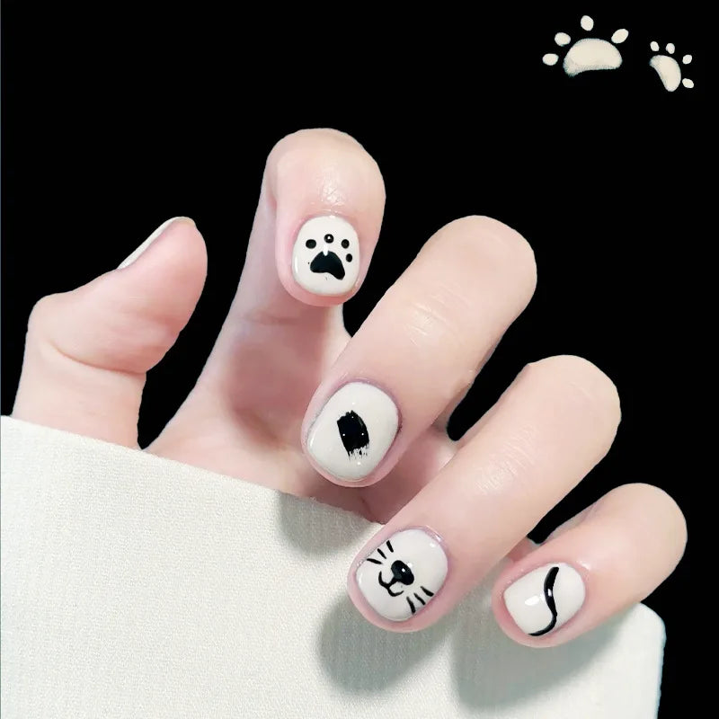 24Pcs/Box Short Square Head Wearing False Nails Art Clouds Stars Pattern Fake Nails Full Cover Press on Nail Tips Manicure Tools