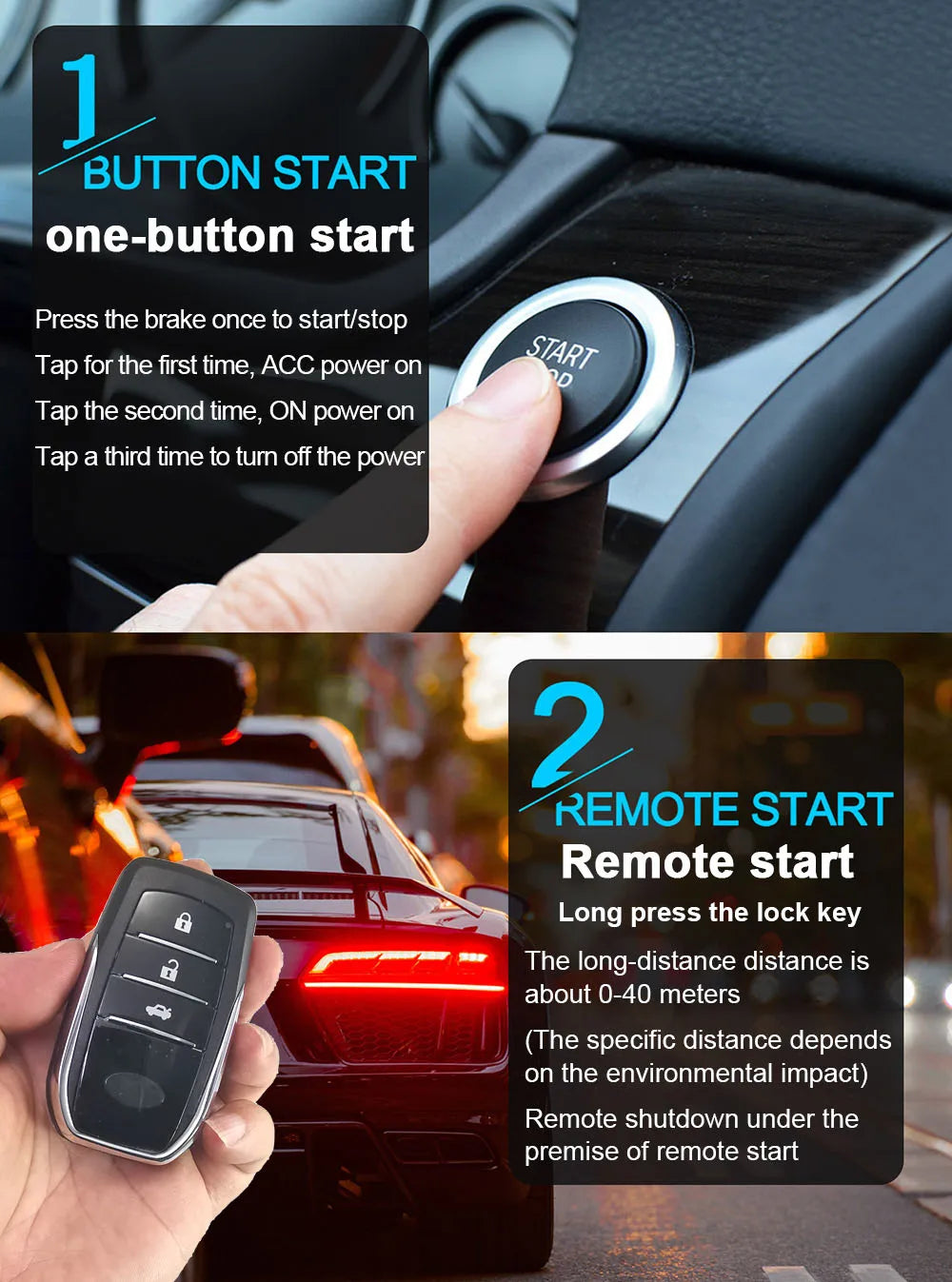 Car Alarm Remote Control PKE Car Keyless Entry Engine Start Alarm System Push Button Remote Starter Stop for 12V Cars Autostart