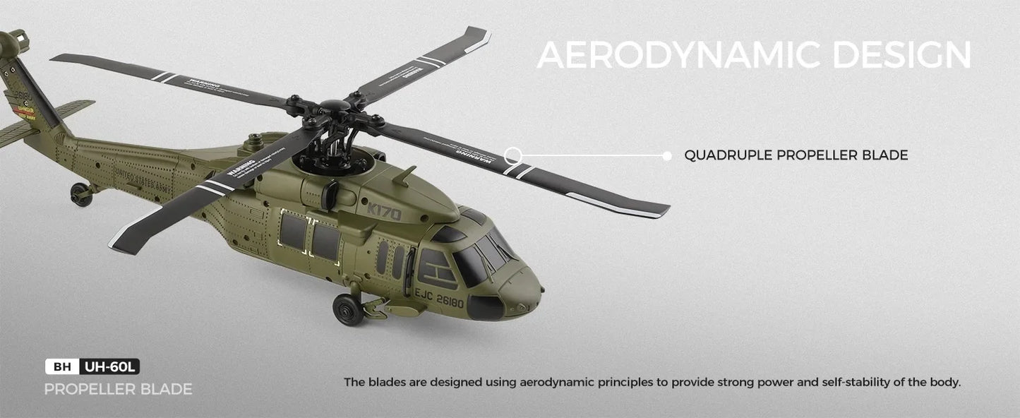 Wltoys K170 Black Hawk Uh60l Remote-Controlled Helicopter Four Channel Four Propeller Simulation Brushless Fixed Height Model