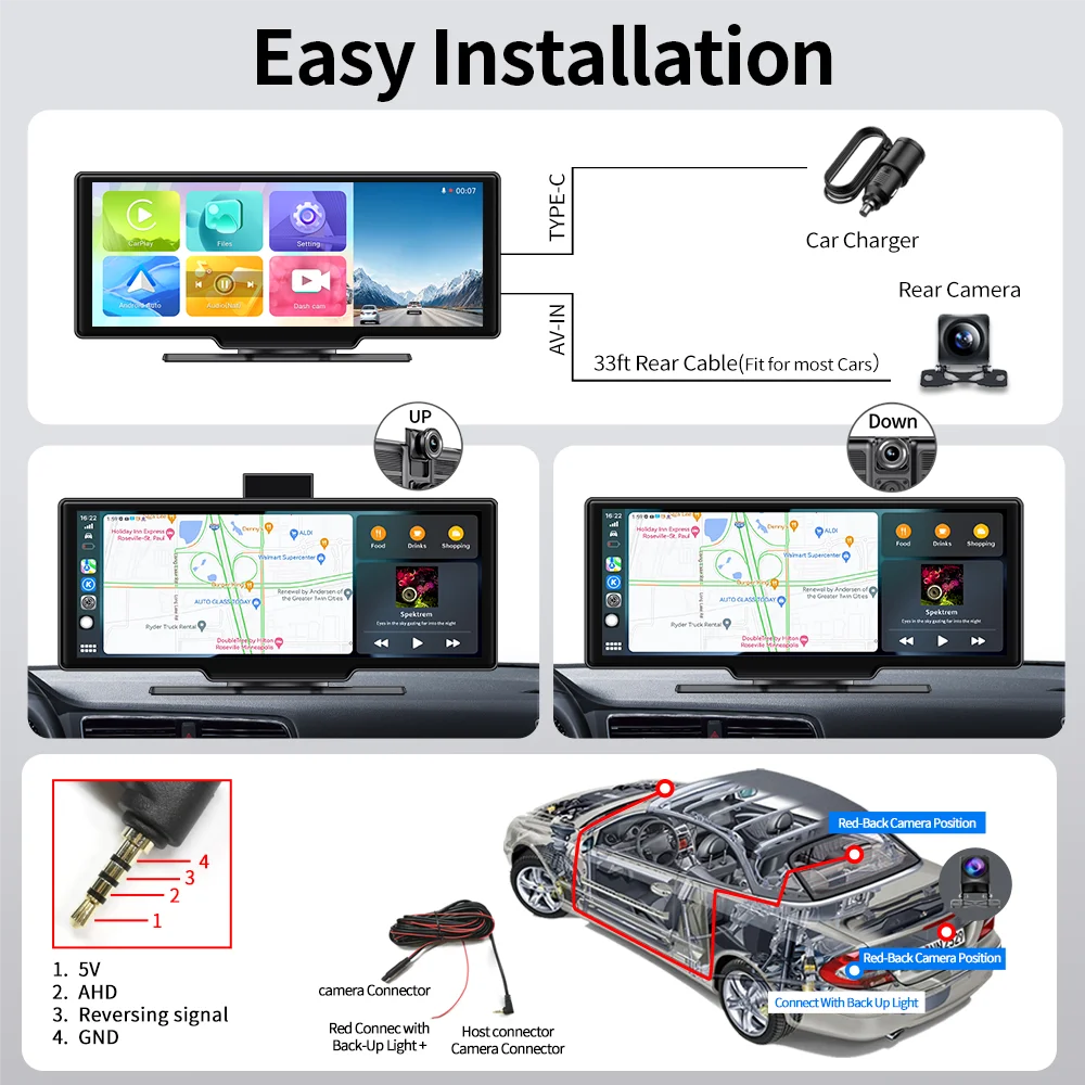 Imagebon 10.26 Inch 4K ADAS Car Mirror Video Recorder Wireless CarPlay & Android Auto Dash Camera GPS Navigation Night Vision