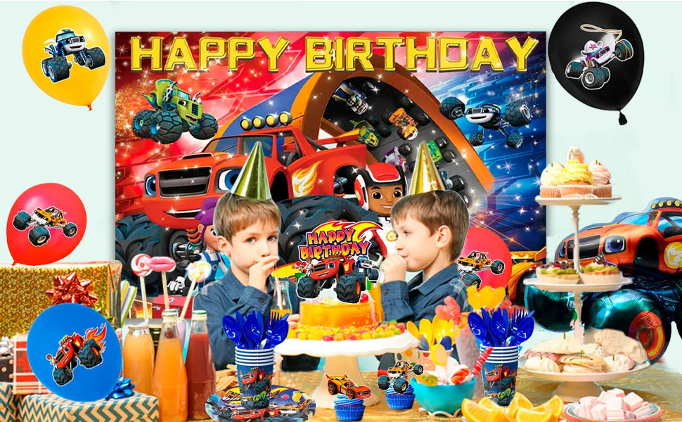 Monster Truck Party Supplies,140pcs Monster Truck Birthday Decorations&Tableware Set Blaze Party Decorations for Kids