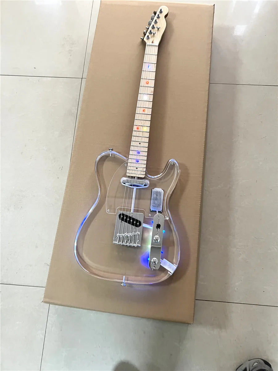 High quality classic acrylic transparent Plexiglass crystal 6-string electric guitar LED lights Maple guitar neck Free shipping