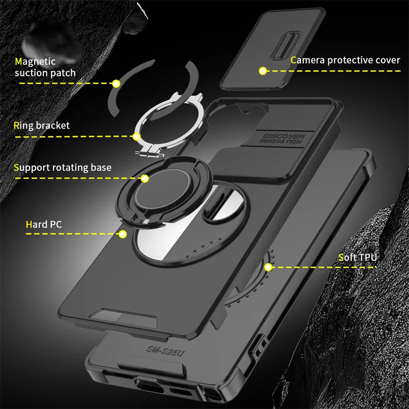 Armor Magnetic Ring Case for Samsung Galaxy S24 S23 Plus S21 S22 S25 Ultra S20 FE A54 A55 A16 A36 A56 A17 5G Lens Protect Cover
