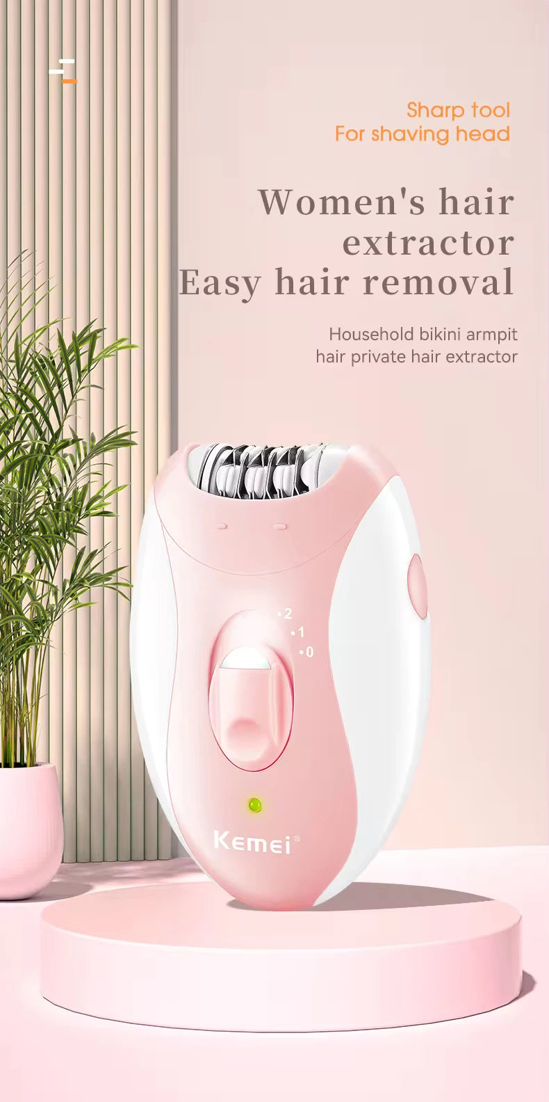 Kemei Lady's Electric Epilator Two Speed Rechargeable Remover Waterproof Portable Women' Shaver for Legs and Bikini Area KM-189B