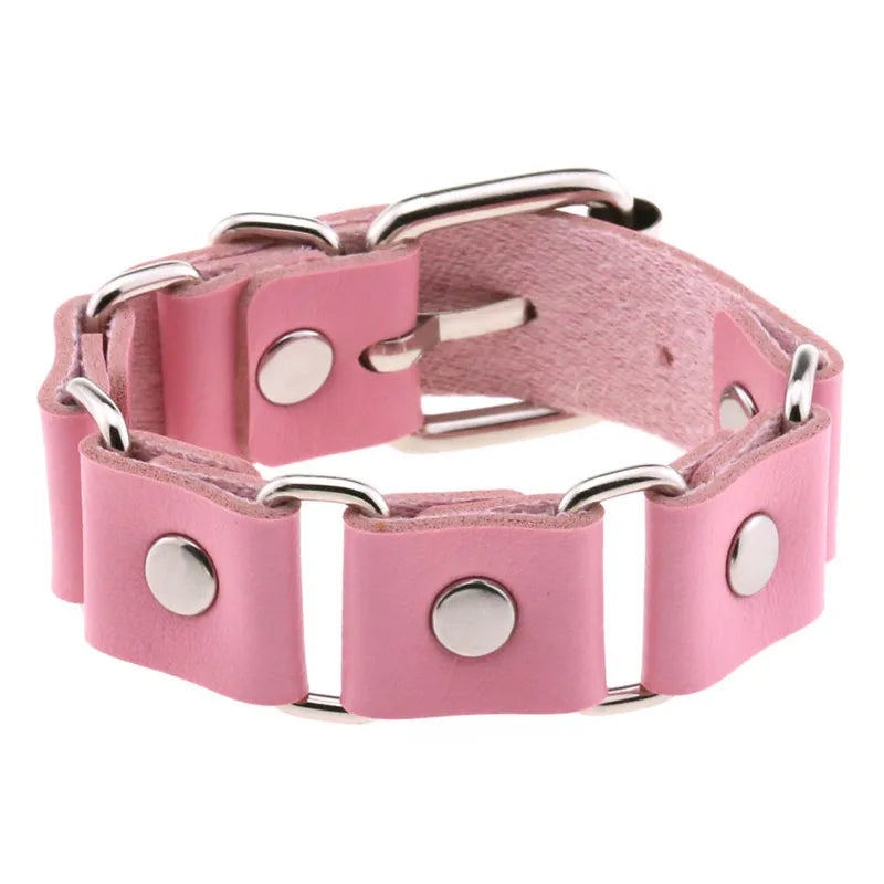 Pink Color Female Wide Leather Bracelets Punk Braided Bracelet for Men Women Wristband Charm Bracelets Male Gothic Jewelry
